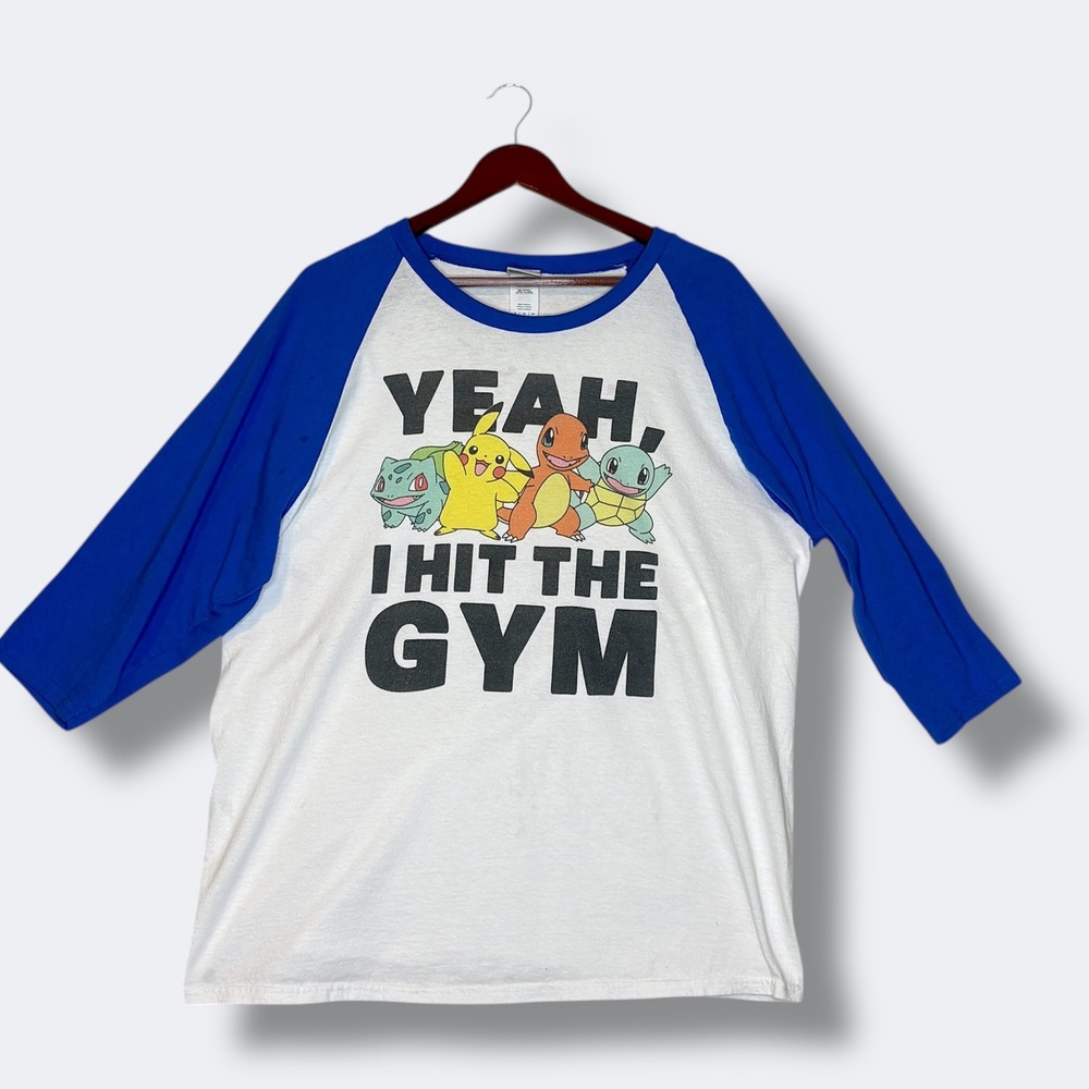 Pokemon Mens T‎ Shirt XL Graphic Raglan Yeah I Hit The Gym Tee